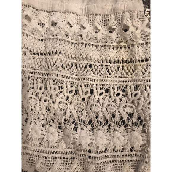 Chicos Top Women Large 2 White Linen Tunic Coverup Blouse Crochet Lace Button Up - Picture 2 of 4